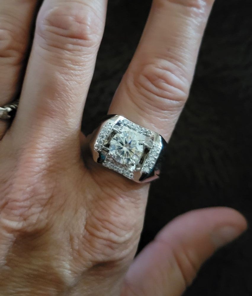 2.05 Ct Vvs1 Off White Round MOISSANITE Diamond 925 Sterling MENS Ring Size 9