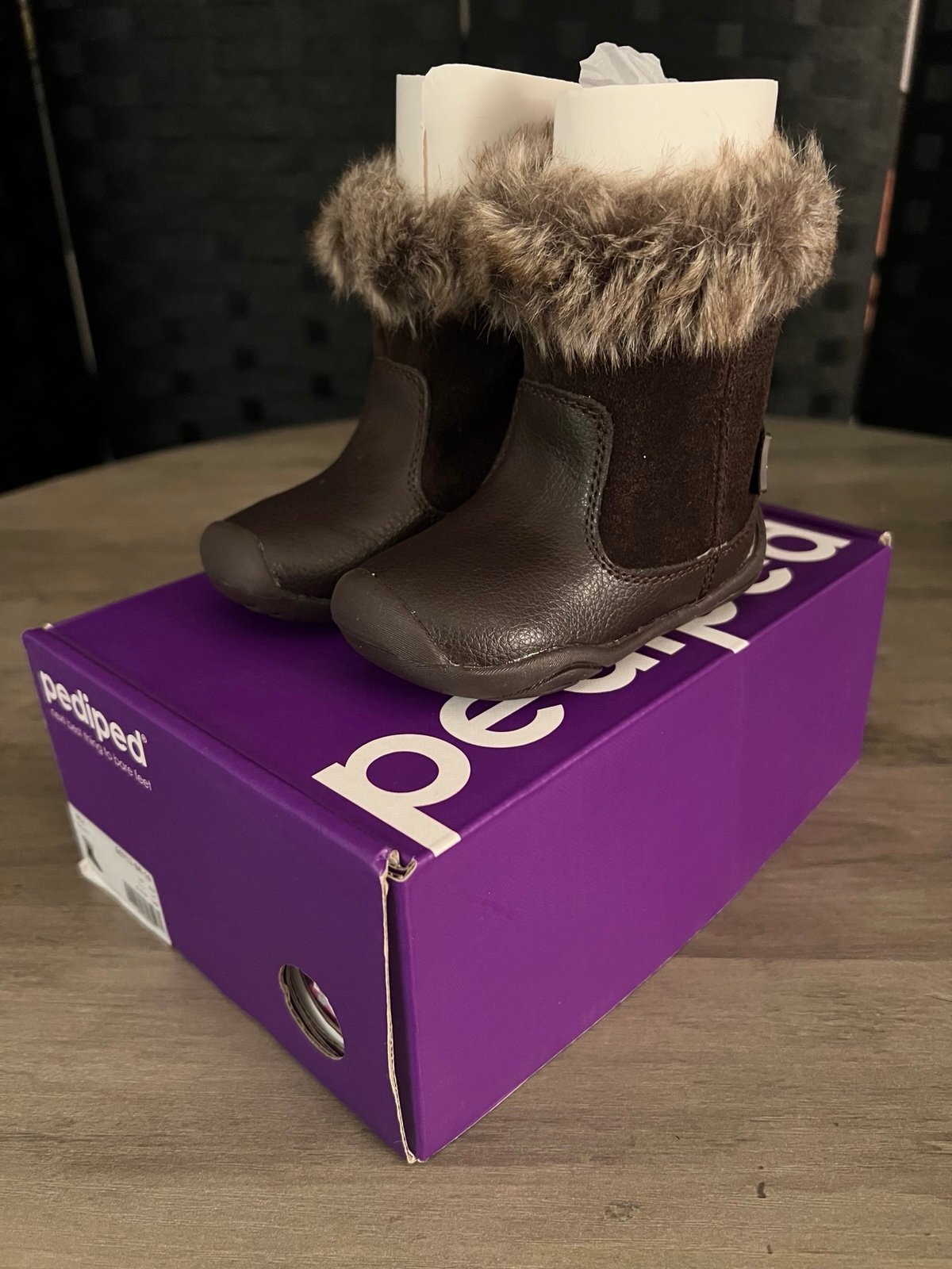 Pediped Baby Toddler Girls Mia Boots Brown w/ Fur Brand New in Box Size 4 - 4.5