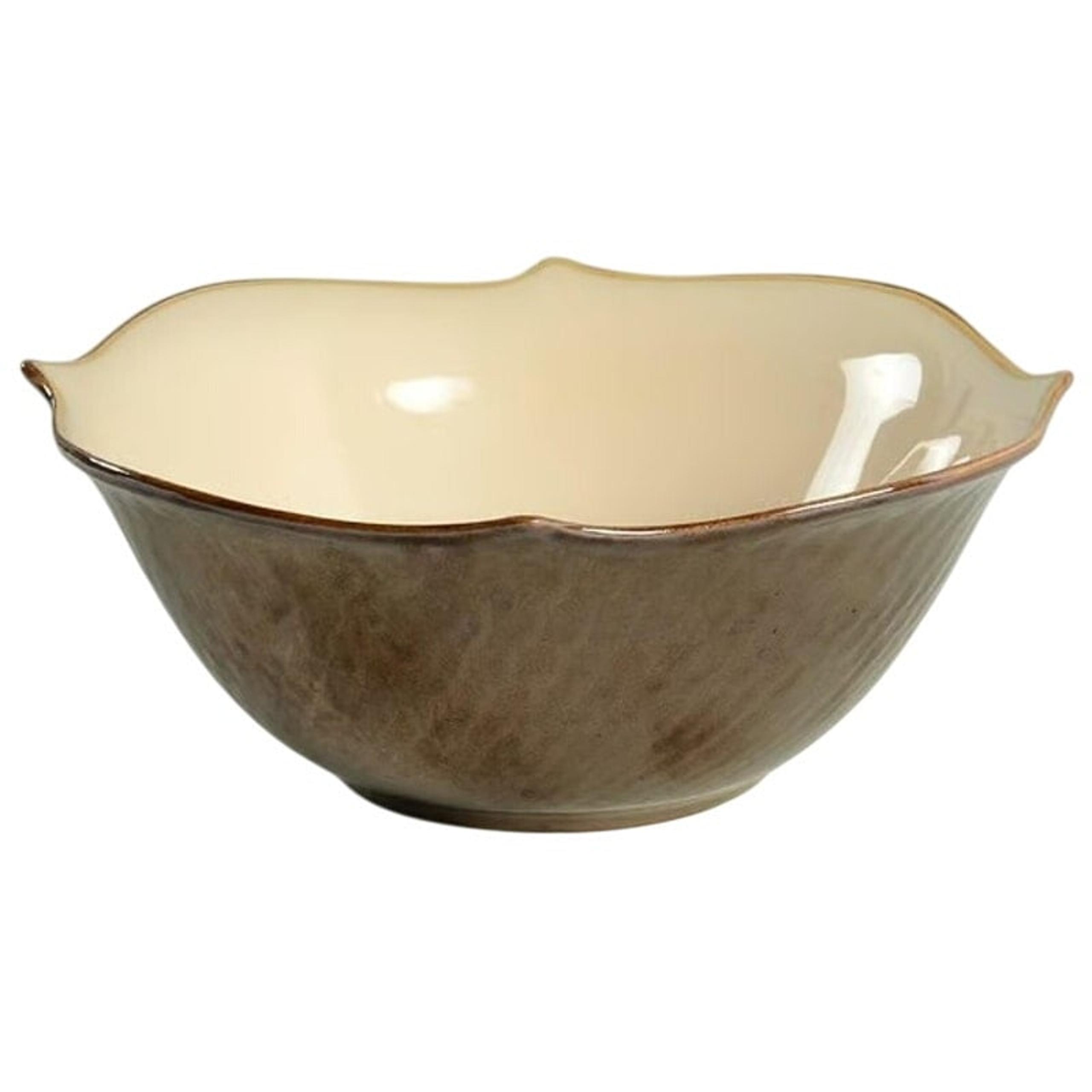 Pier 1 Imports Stoneware Soup Bowl Metallic Bronze Scalloped 7.5" Discontinued