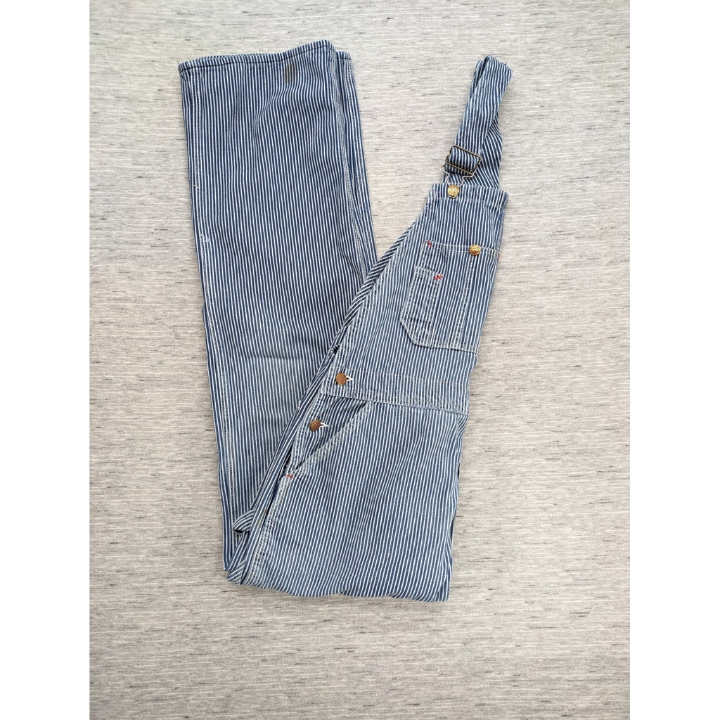 Round House Mens Bib Overalls Hickory Stripe Denim 34x28 Railroad Engineer USA