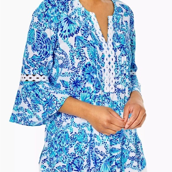 Brand New Lilly Pulitzer Hollie Tunic Top Turquoise Oasis Shell Me You Love Me L