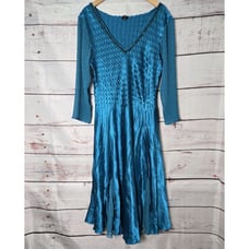 KOMAROV Womens Dress XL Emerald Green Blue Beaded V-Neck Chiffon Classic Elegant