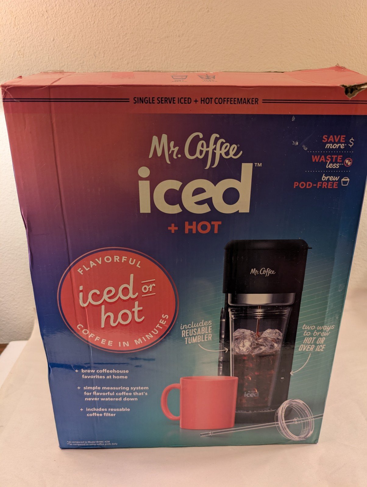 Mr. Coffee Iced & Hot Coffee Maker Single Serve Machine Reusable Filter Pod-Free
