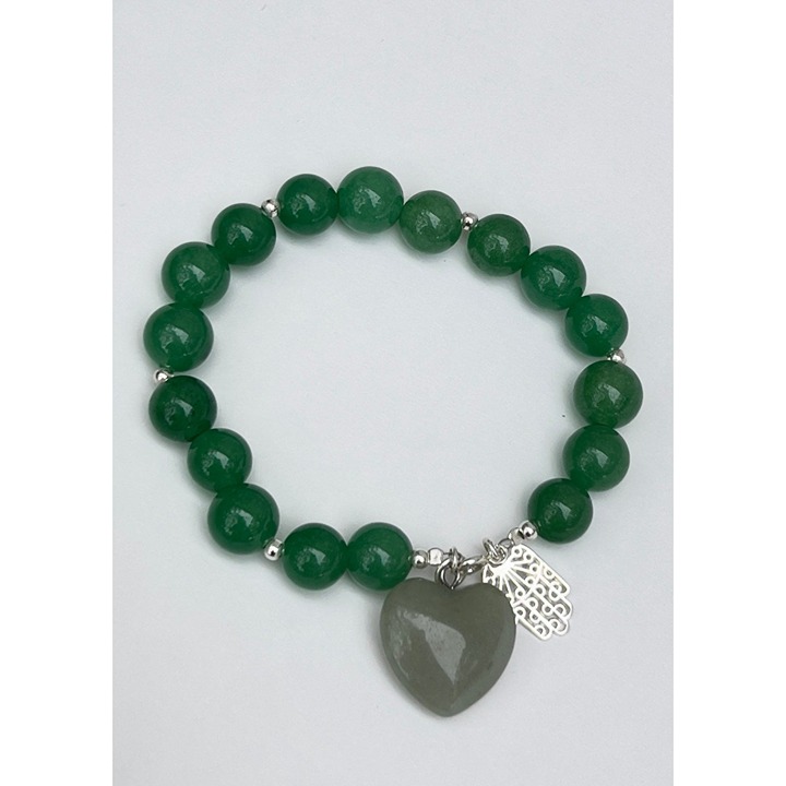 Lucky Stone JADE Bracelet With Sterling Silver Hamsa Charm
