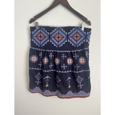 Anthropologie Navy Blue Off the Shoulder Embroidered Boho Top Smocking Medium