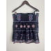 Anthropologie Navy Blue Off the Shoulder Embroidered Boho Top Smocking Medium