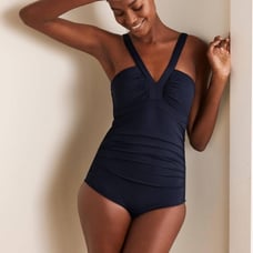 Boden LONG Corsica V-Neck One Piece Swimsuit Size 8L Navy Blue