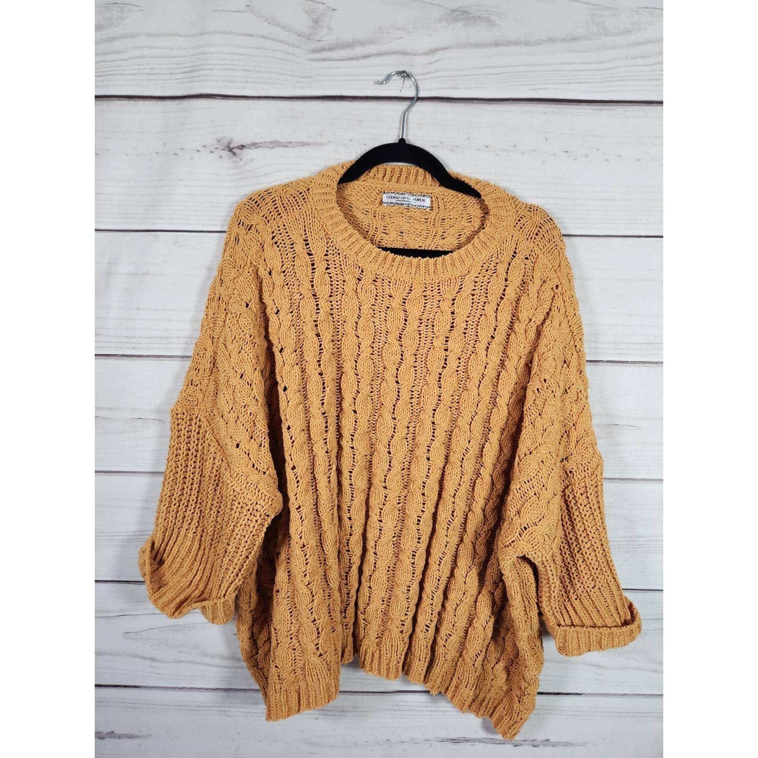 Giddy Up Glamour Womens Sweater Chenille Cable Knit Pullover Oversized Mustard S