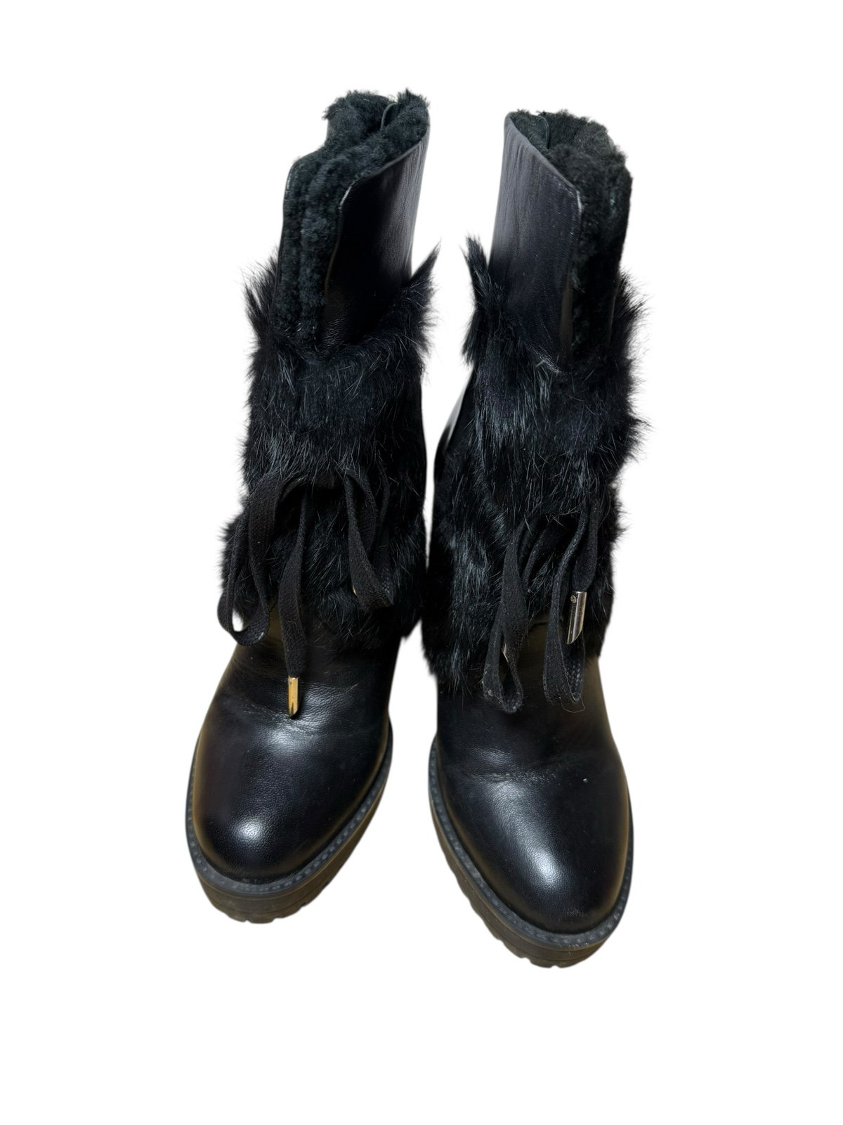 CARLO PAZOLINI BOOTS HIGH HEEL LEATHER FAUX FUR TIES SIZE 37 US 6