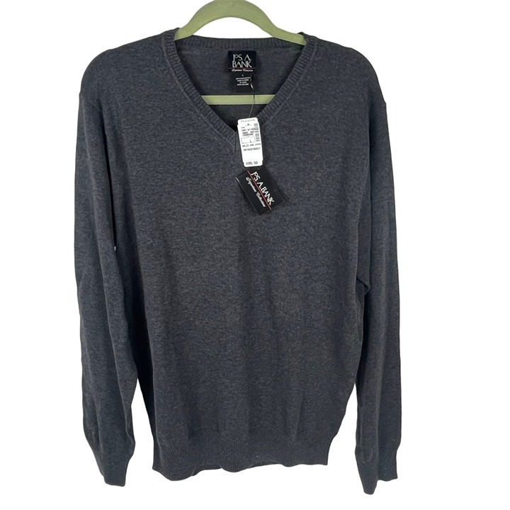 Jos A. Bank Signature Collection Pima Cotton V-Neck Sweater Gray L