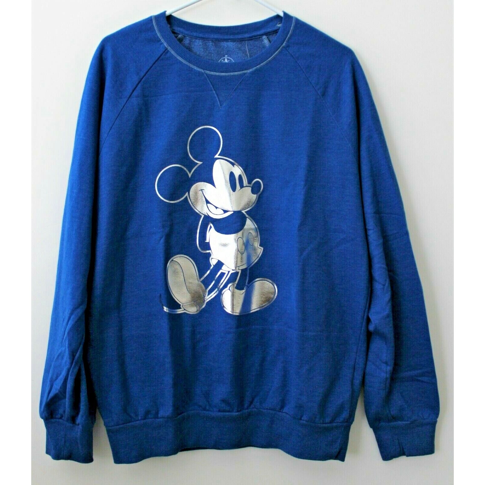 Walt Disney World Adult Mickey Mouse Silver Foil Pullover Sweatshirt Blue Size M