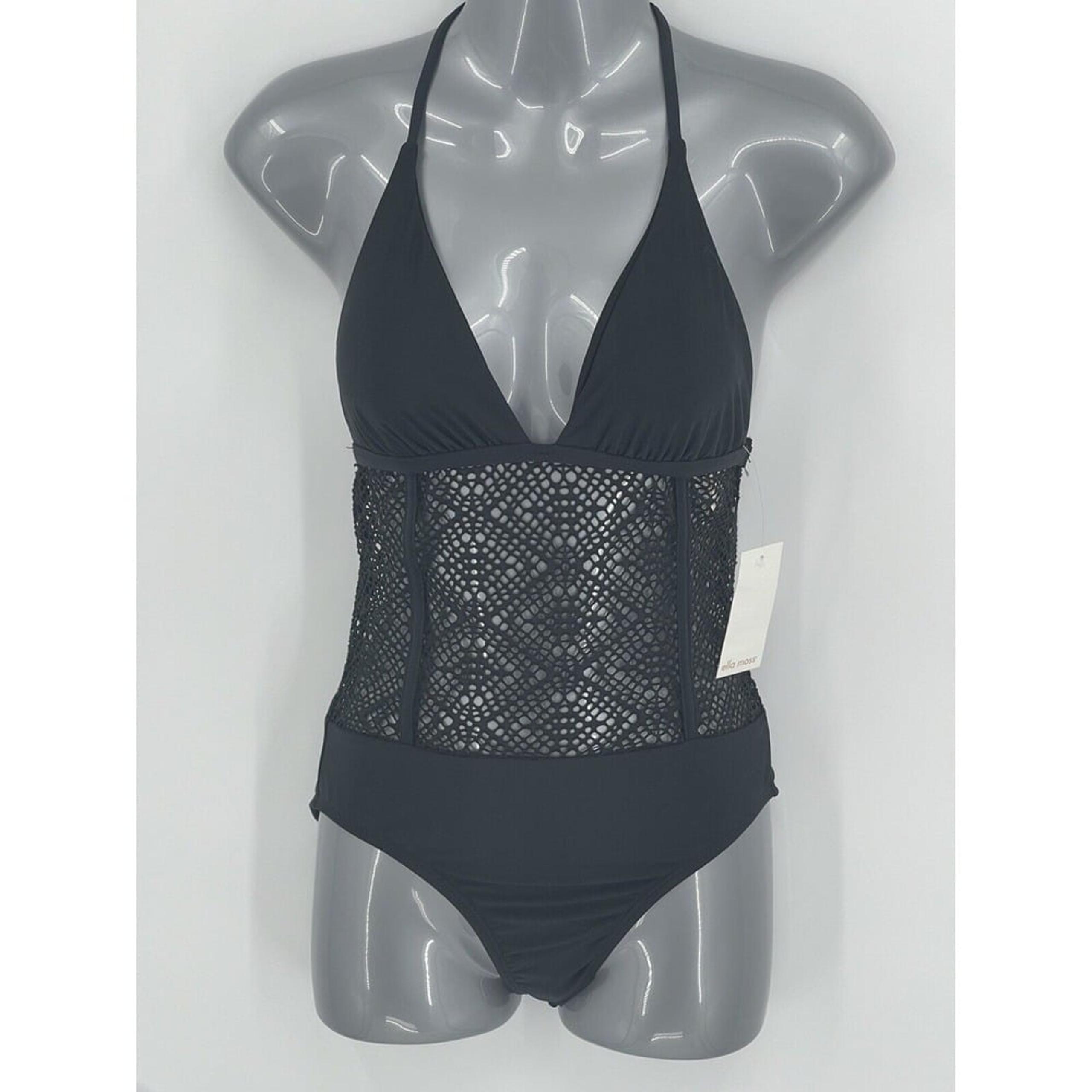 New Ella Moss One Piece Swimsuit Crochet Lace Halter Tie Black Women Size Small