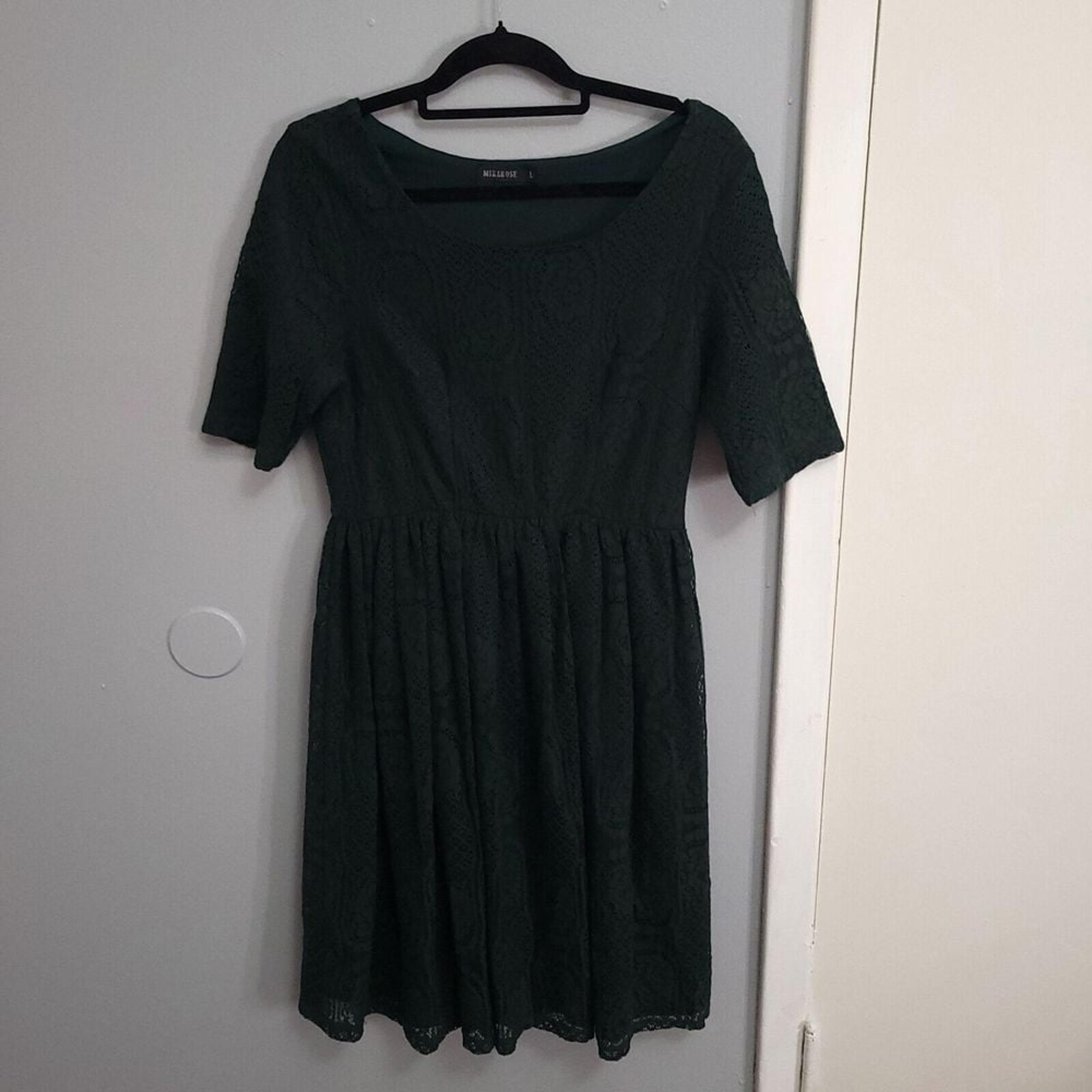 Mikarose Women's Green Floral Lace Short Sleeve Lined Dress Size Large