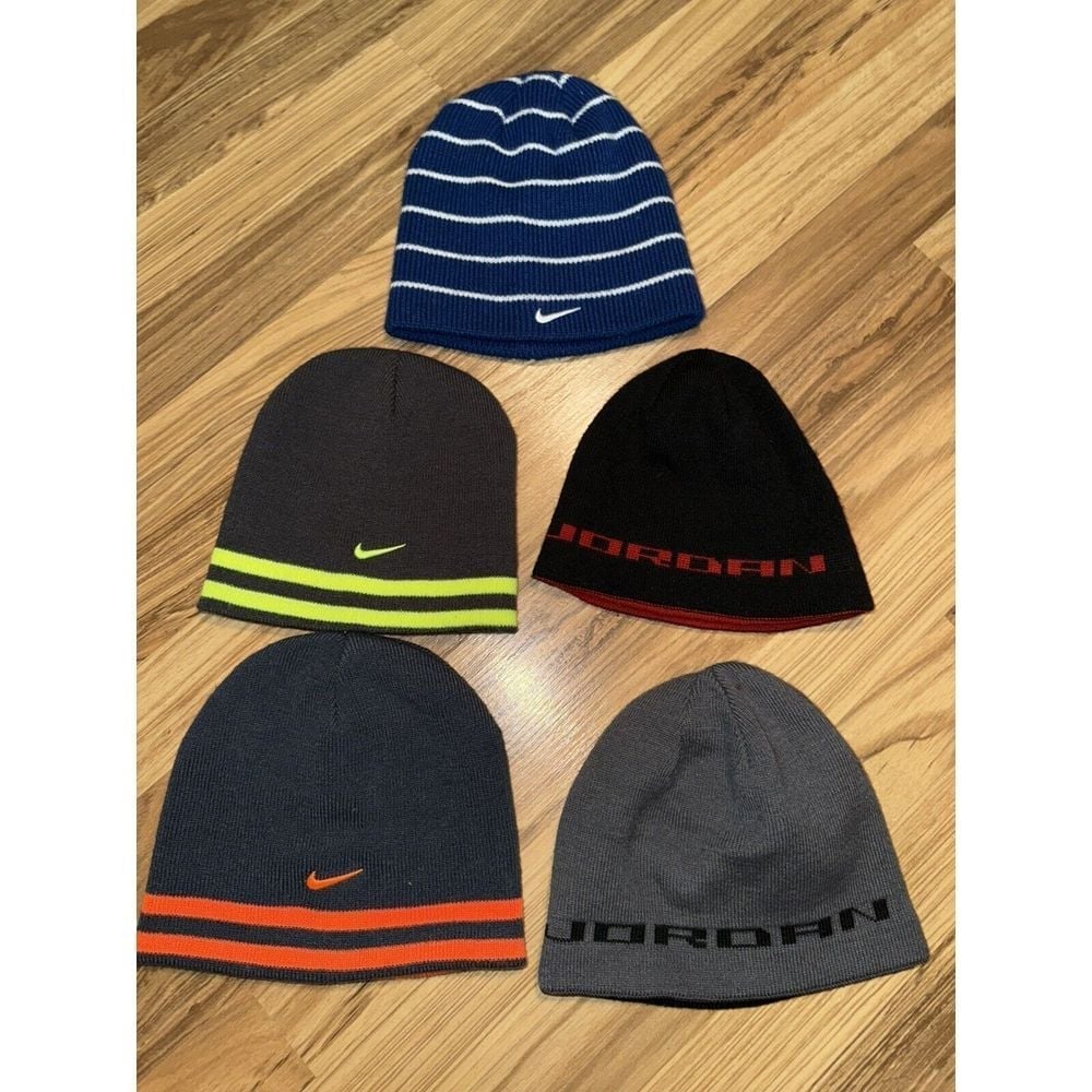 Nike Jordan Y2K Little Boys Youth Kids Winter Beanie Hats Lot Of 5 Reversible