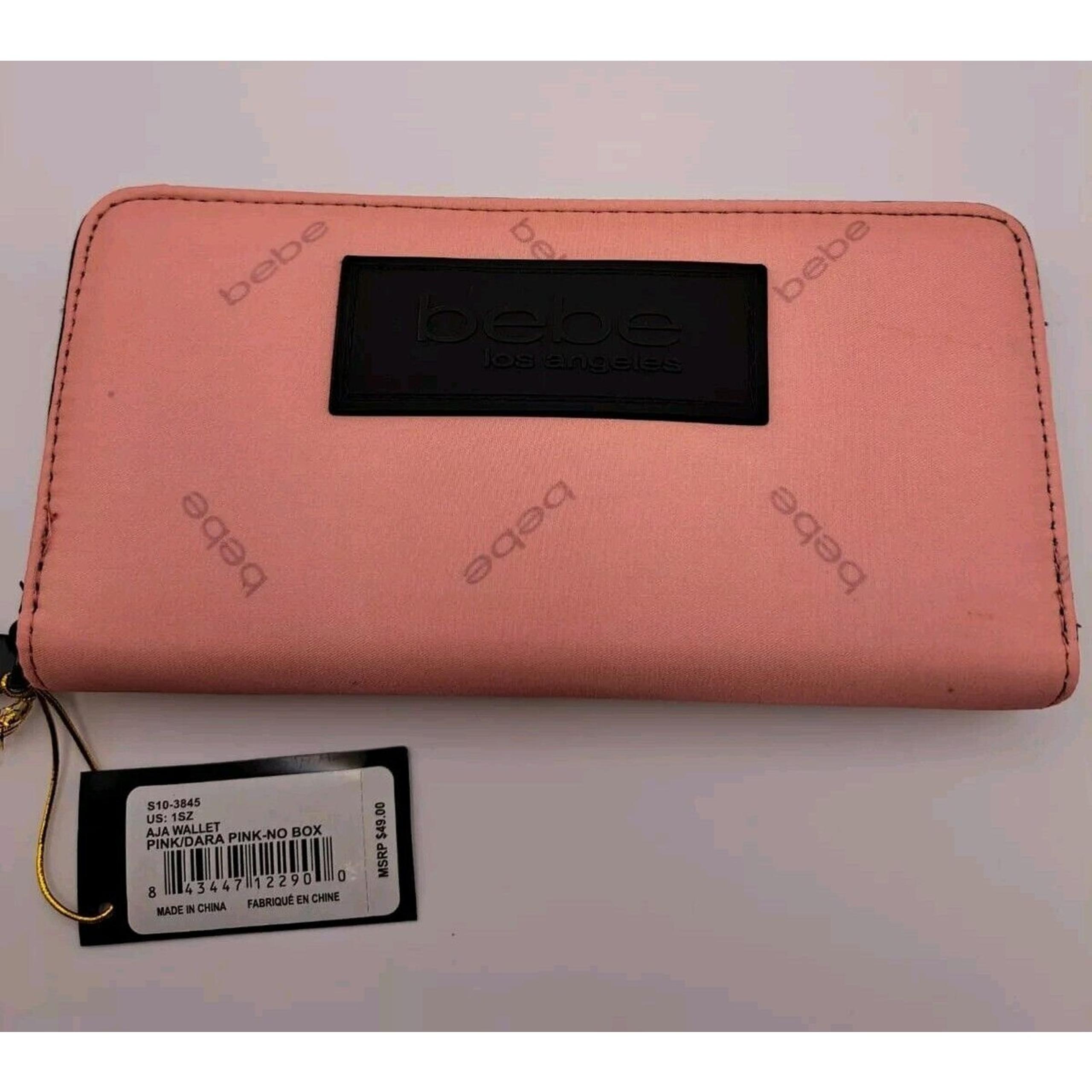 Bebe  Aja Women's Wallet Clutch Zip around Pink Black/Dara With Defects.
