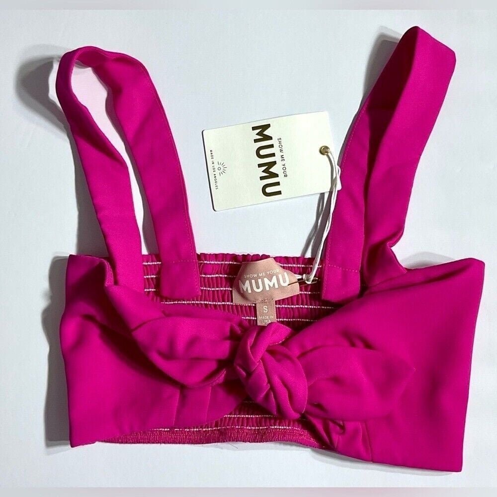 Show Me Your Mumu Kaden Tie-Front Crop Top Bright Pink Size Small