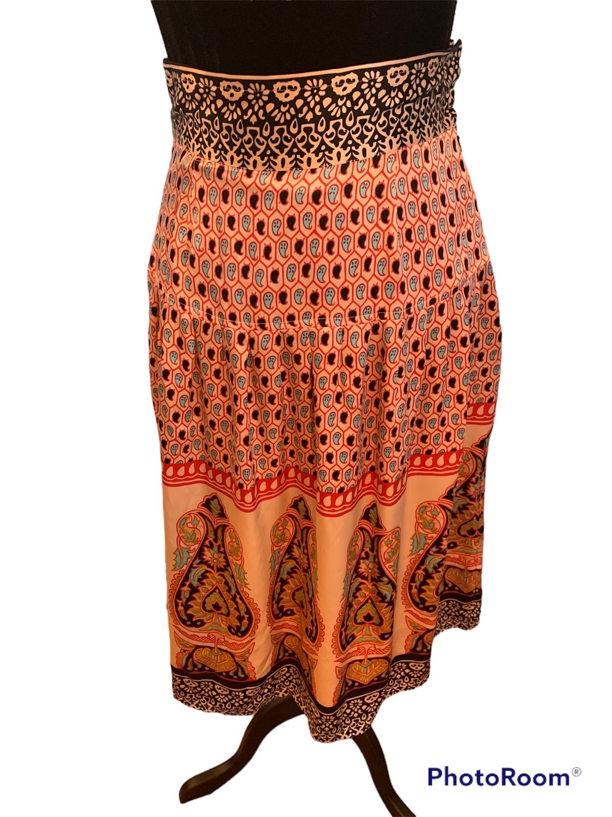 Plenty by Tracy Reese High Waisted Colorful Boho Silk Midi Skirt NWT