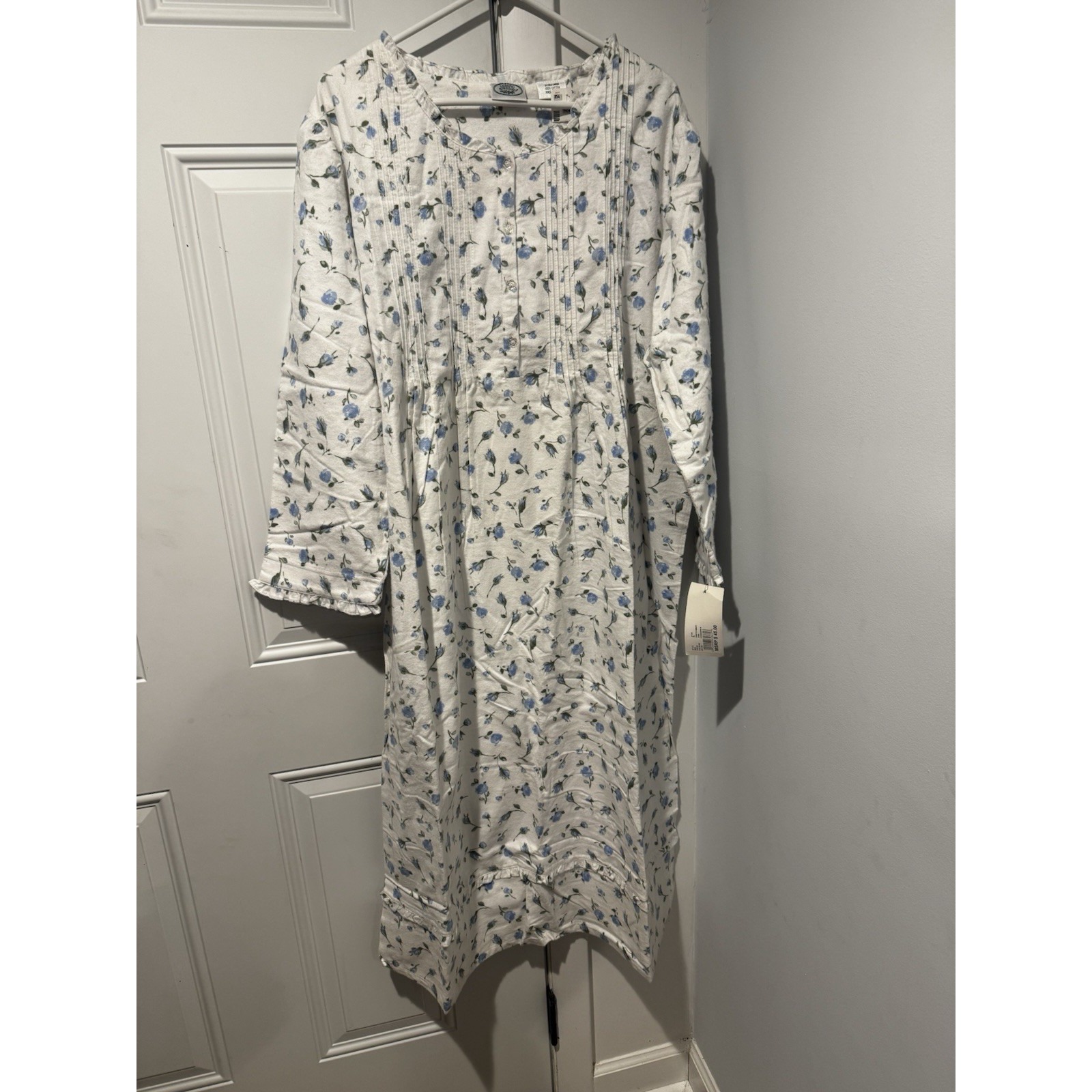 Vintage Laura Ashley Blue Floral Long Nightgown XL Cottage Core NWT 80s/90s NOS