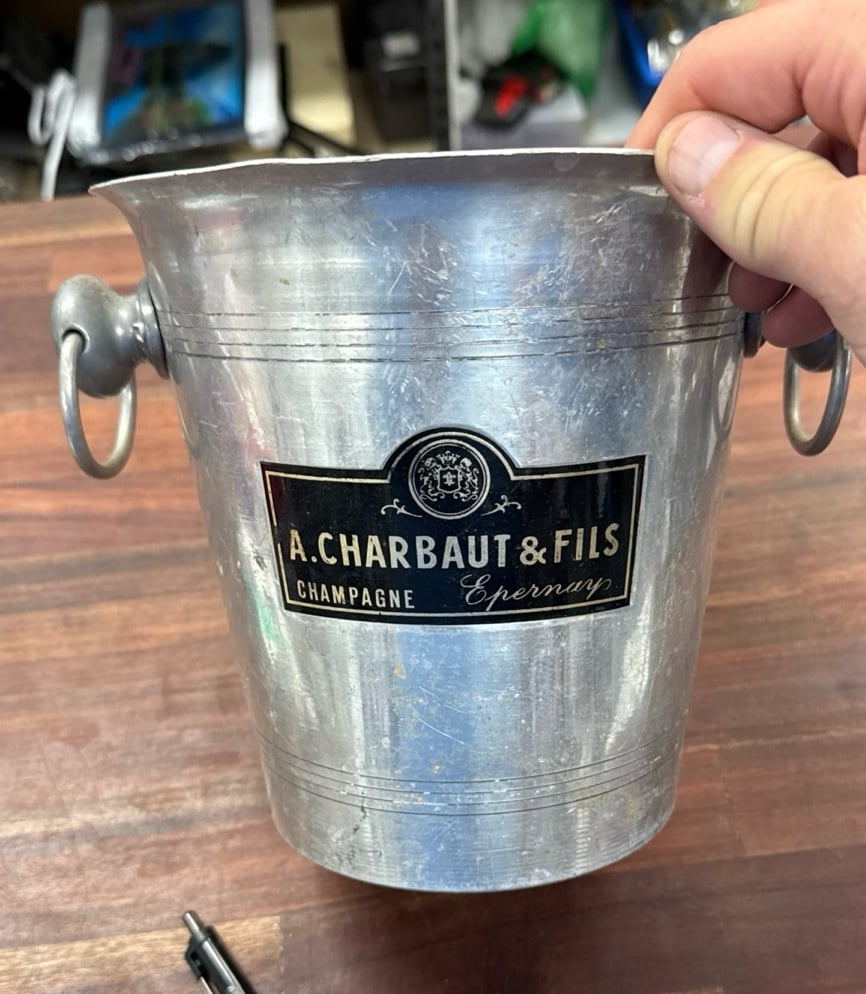 Vintage Charbaut & Fils Aluminum 2 handled Champagne ice bucket