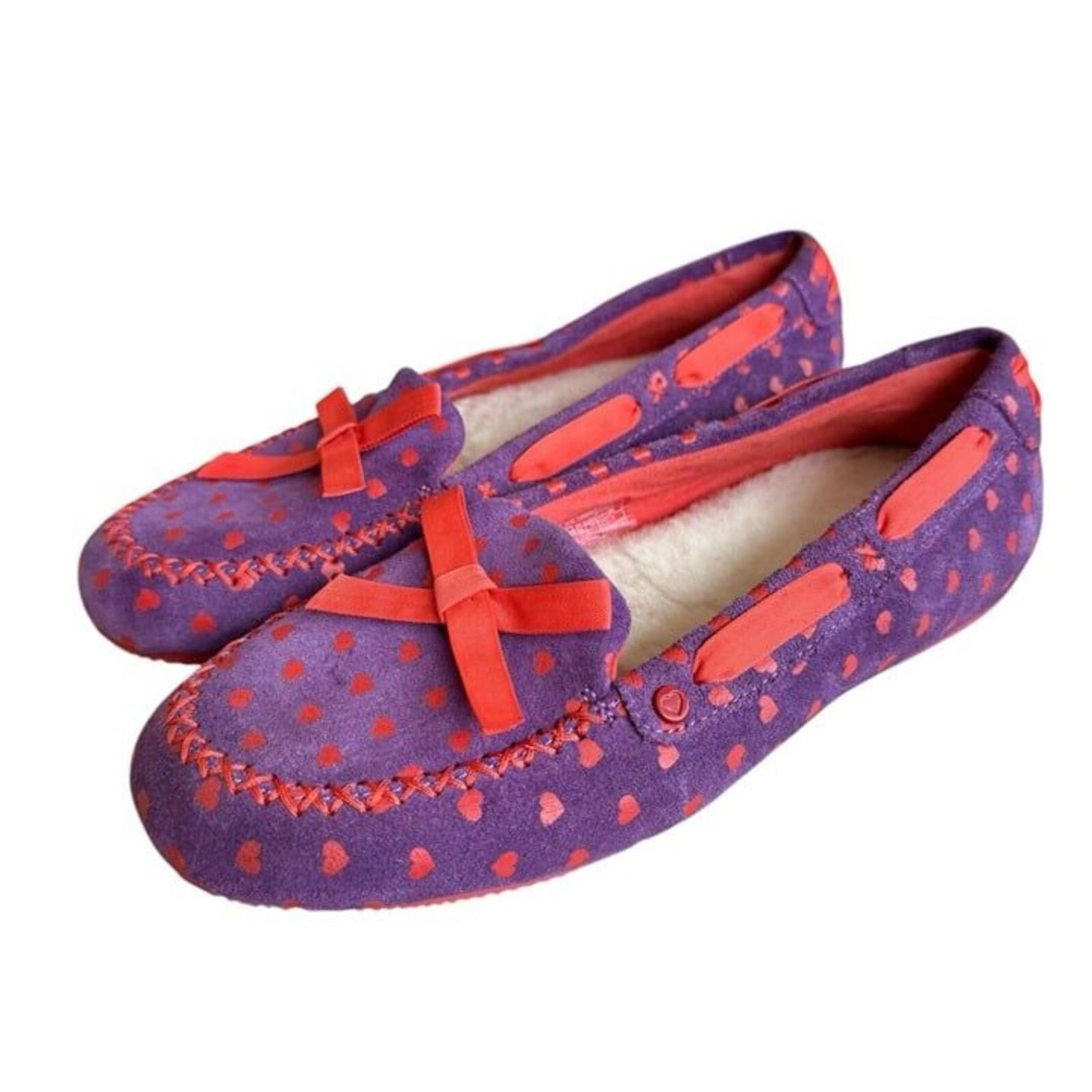 UGG Australia Heart Belle Slipper Flat Shoes Loafer Womens 7 Purple Red Hearts