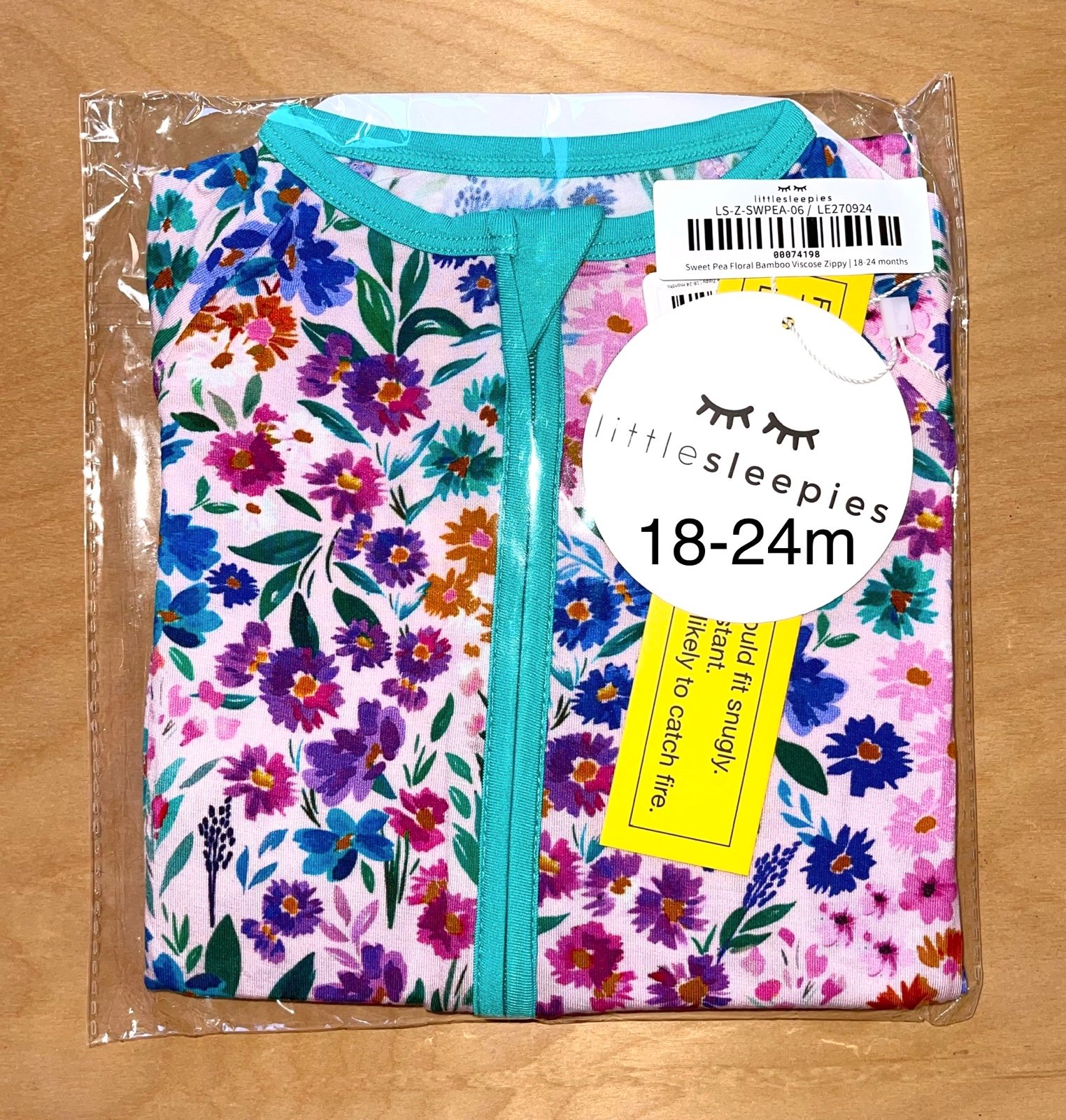 Little Sleepies Sweet Pea Floral Zippy - NIB (18-24m)