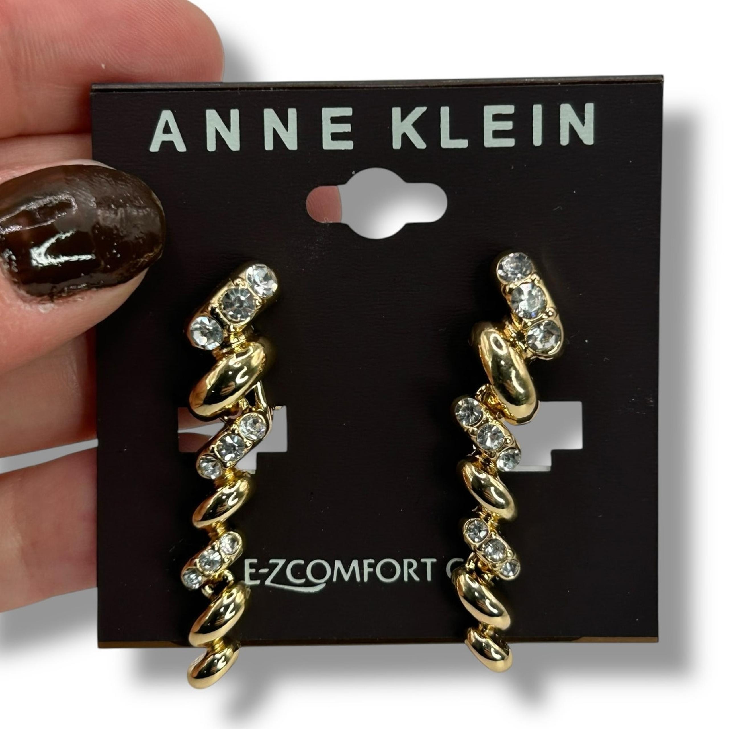 NEW Crystal Pavé Sculptural Braid Drop Clip On Earrings Fancy Gold - Anne Klein