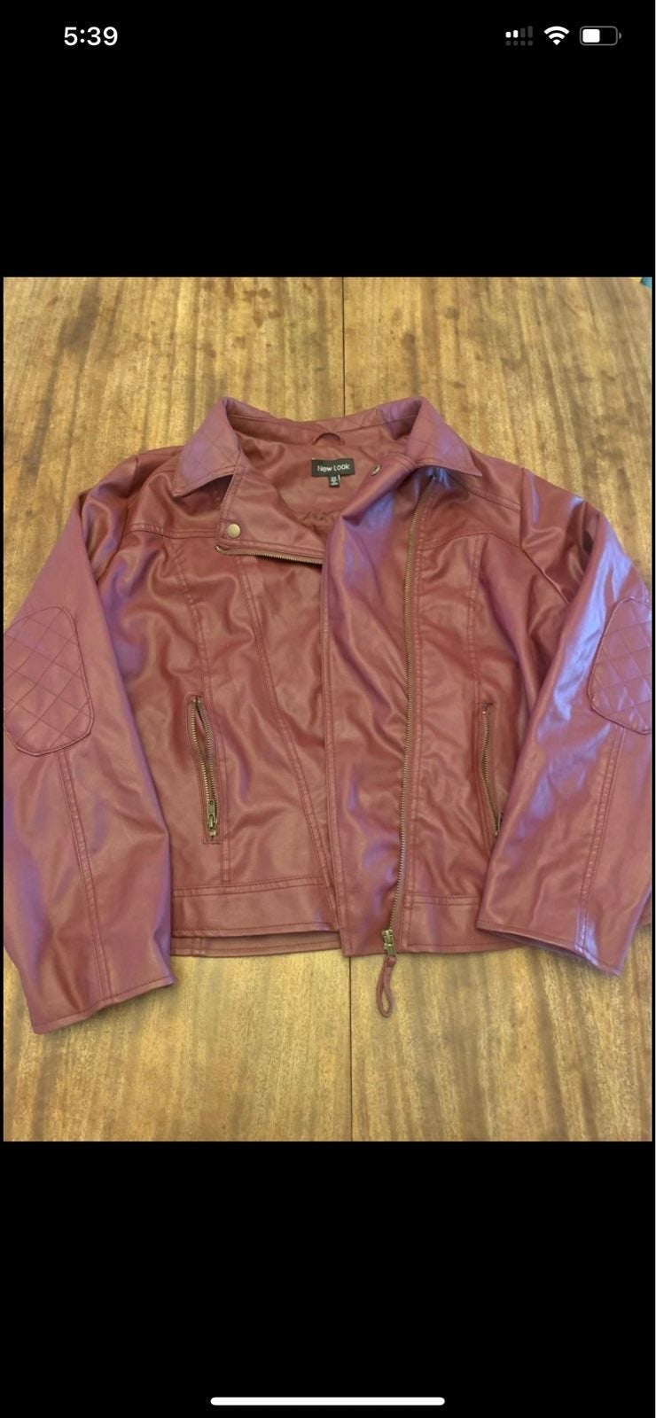 Burgandy faux leather moti jacket by new look