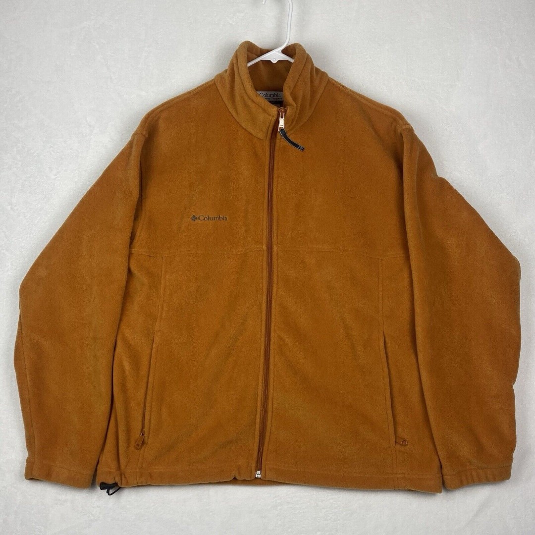 Columbia Fleece Jacket Mens Large Burnt Orange Full Zip Logo Pockets Outdoor