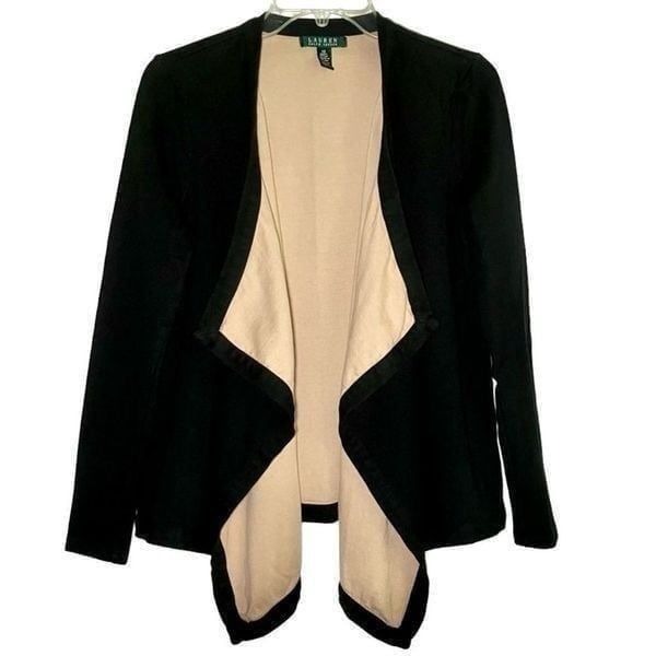 Lauren Ralph Lauren Open Front Cardigan in Black/Tan Women’s XS