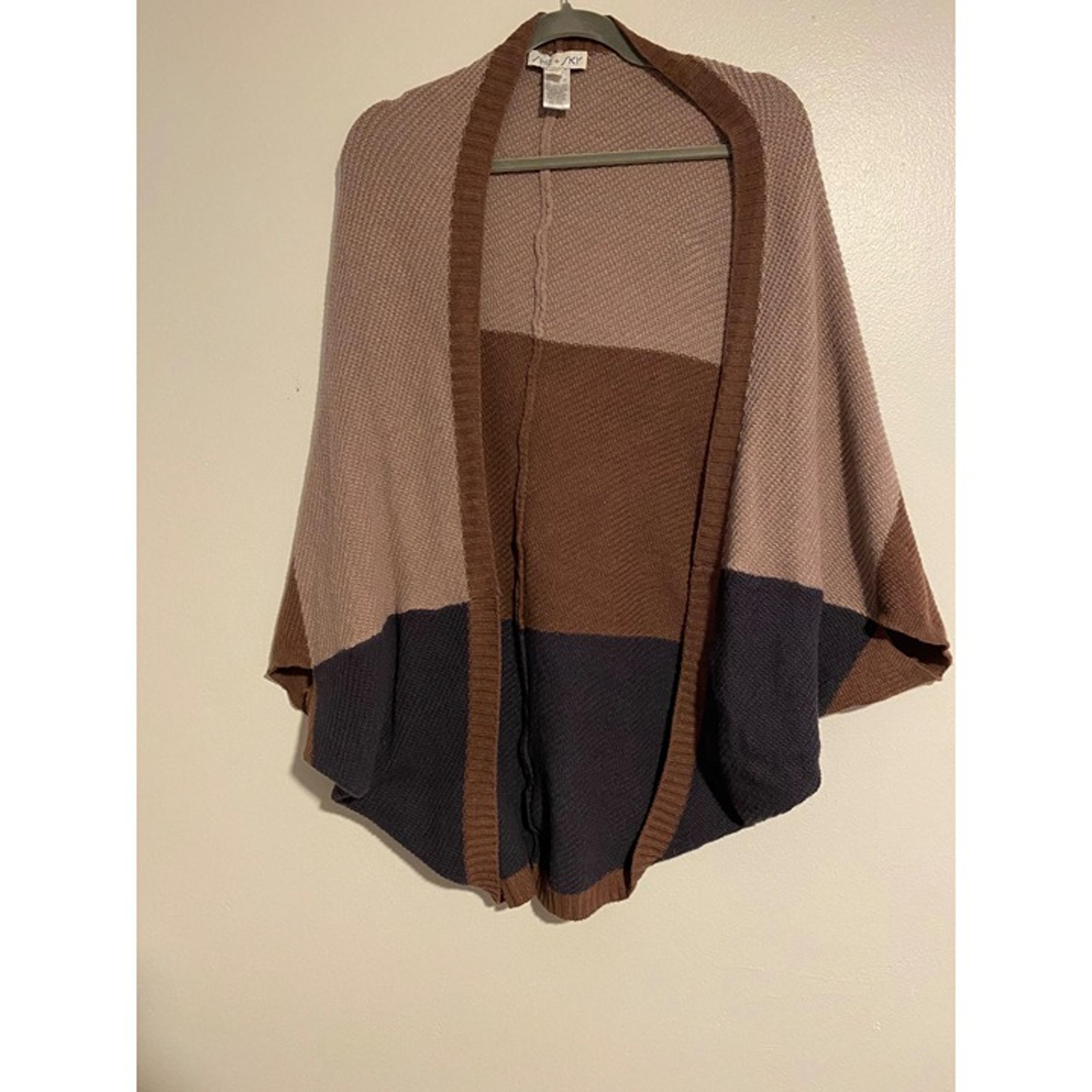 She + Sky One-Size Color Block Open Front Cardigan Cape Poncho Sweater Hippie
