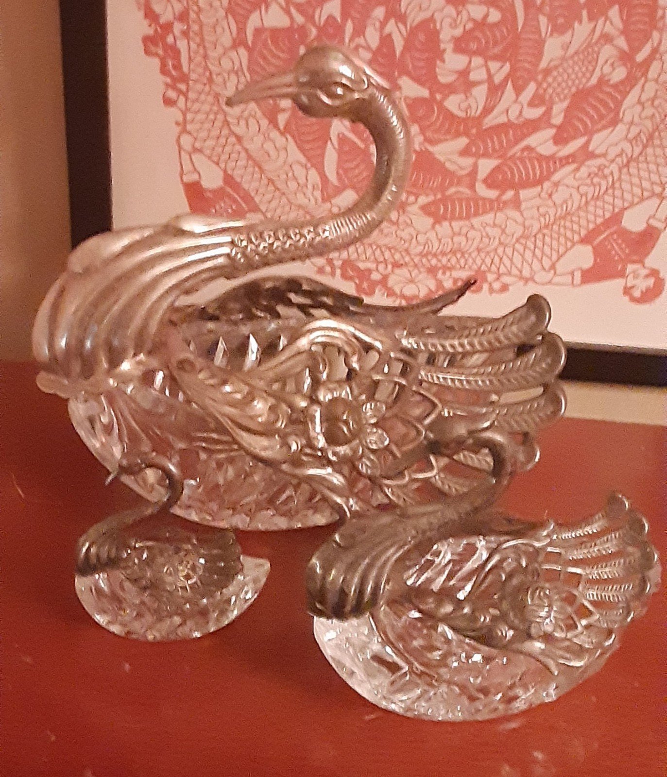 MCM Sterling & Crystal Swans Set of 3 7" 5" 3" T Birks ~  W. Germany