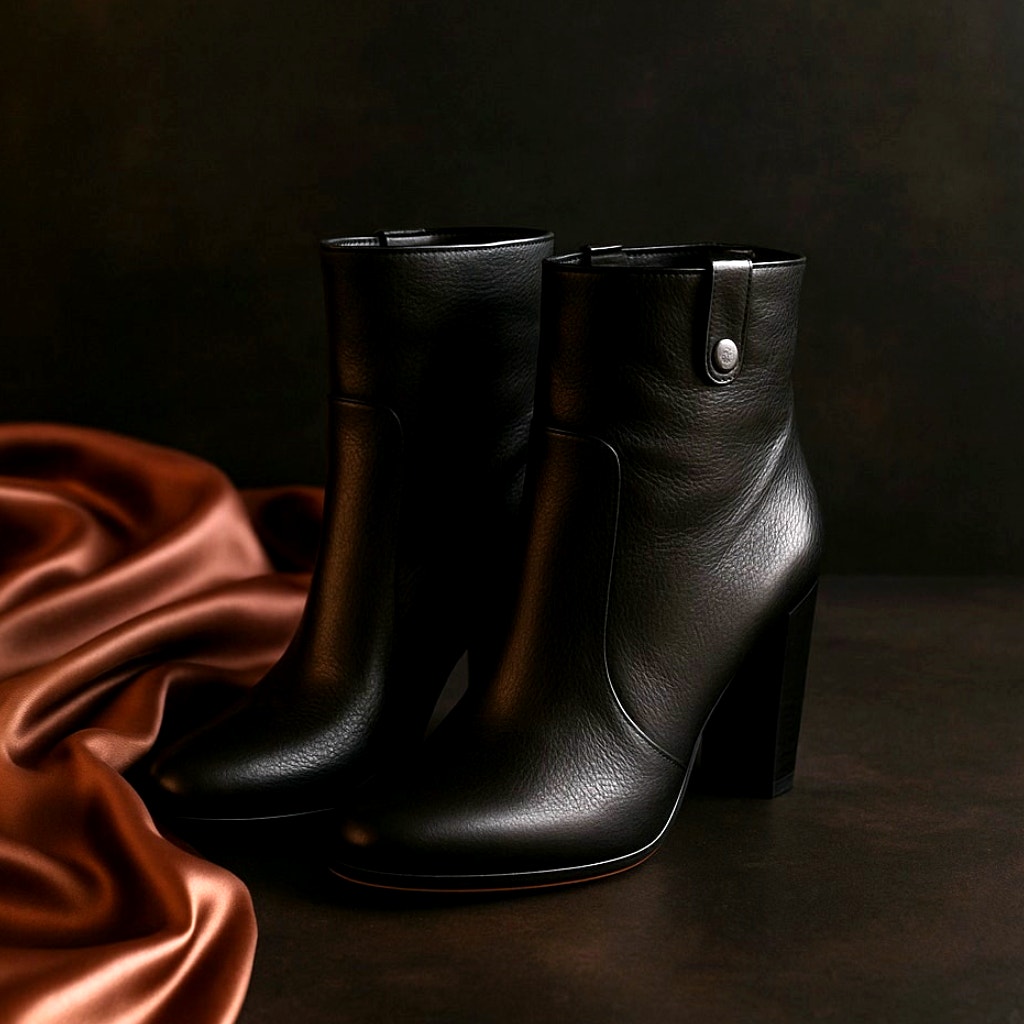 NWOT Paige Black Pebbled Leather Heeled Ankle Booties w/ Pewter Stud Size 7.5