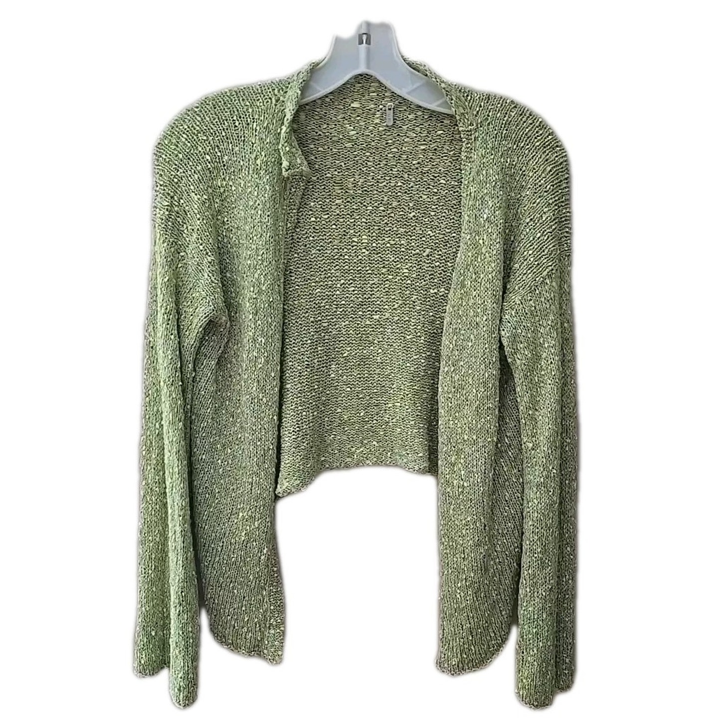 Skif Skifo Lagenlook Green Open Knit Silk Shrug Cardigan Sweater Womans Sz Lg