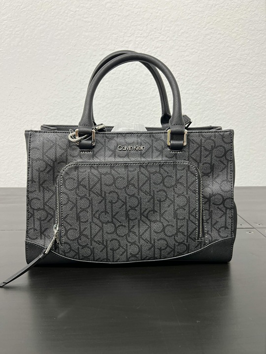 Calvin Klein Black Signature Print Hudson Satchel Bag