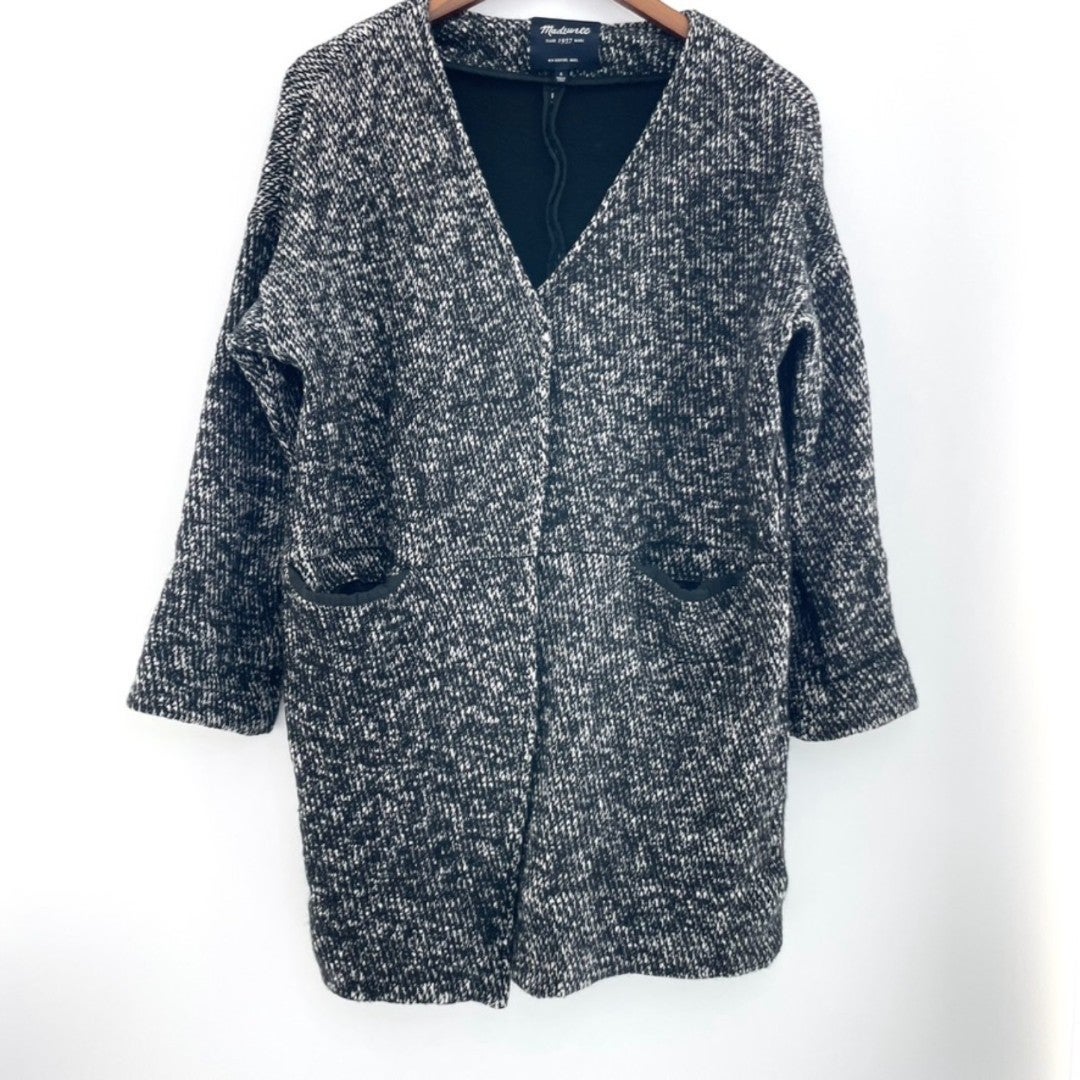 Madewell Womens Black Gray White Wool Blend Snap Coat Sz Small