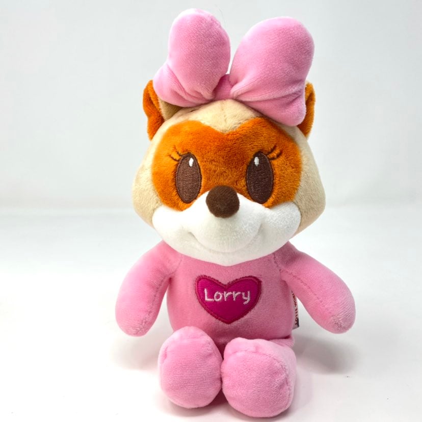 Lotte World Lorry Pink Raccoon Plush RARE Korea Theme Park Souvenir Plush Squeak