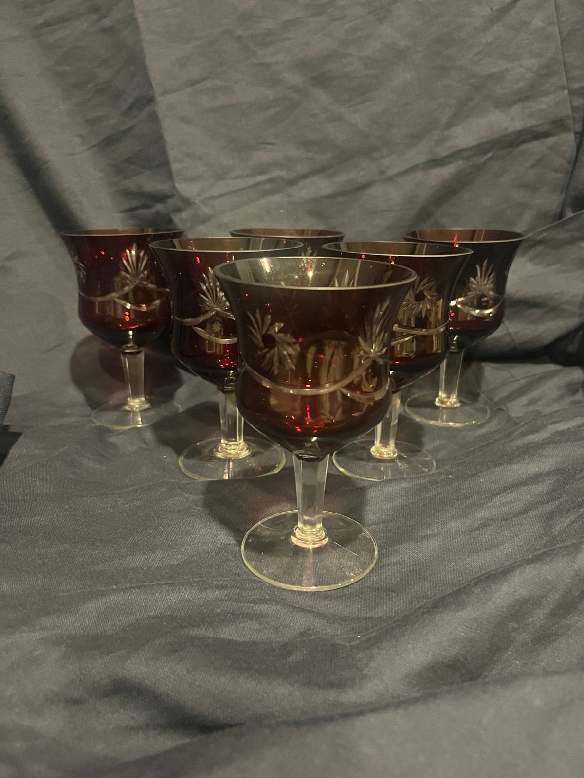 Vintage Bohemian Ruby Red Crystal Wine Glasses Set Of 6