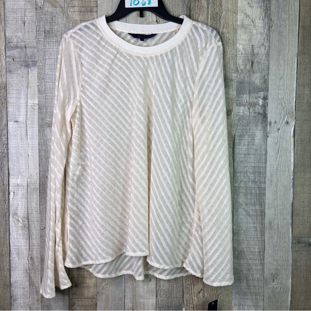 Rachel Rachel Roy Size XL Ivory Long Sleeve Crewneck Tunic Sheer Ribbed Shirt