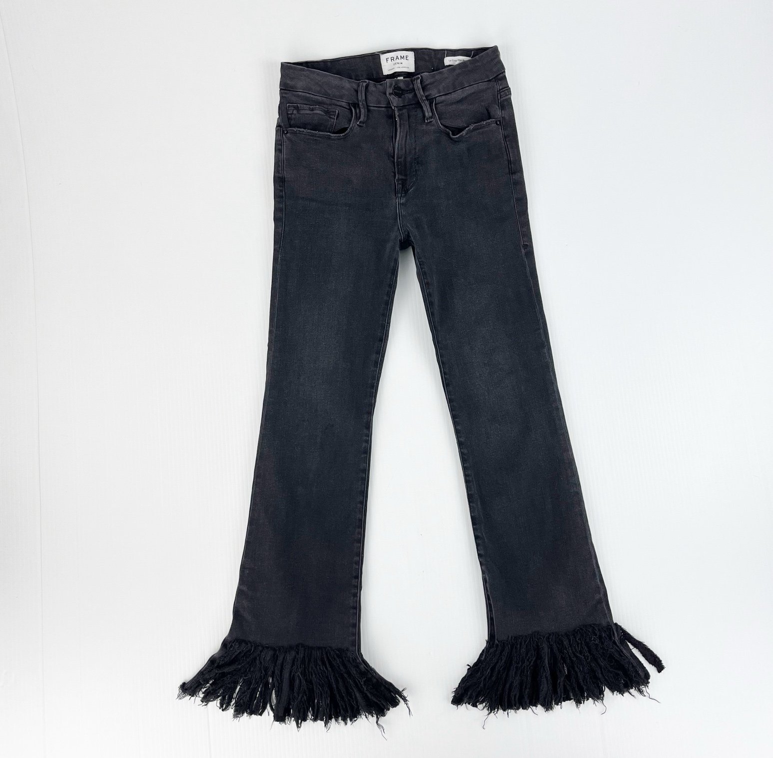 FRAME Denim Le Crop Mini Boot Bootcut Frayed Hem Black Jeans