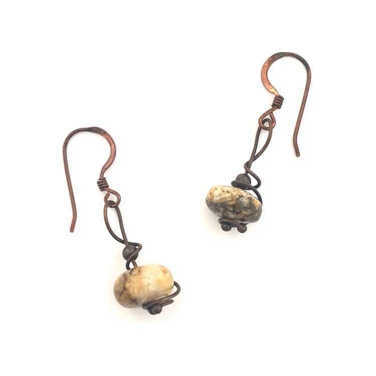 Vintage Jasper Copper Dangle Earrings