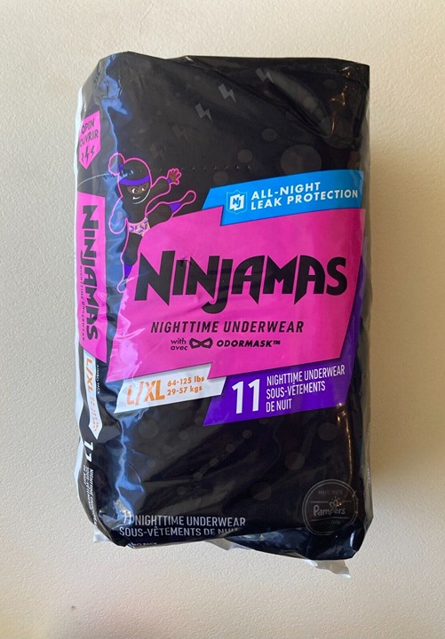 Ninjamas Nighttime Bedwetting Underwear Girls L/XL 64-125 lbs, 11 Ct
