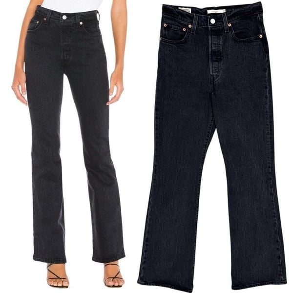 Levi’s Premium High Rise Ribcage Boot Cut Jeans in Black Lake Women's Size 27x33