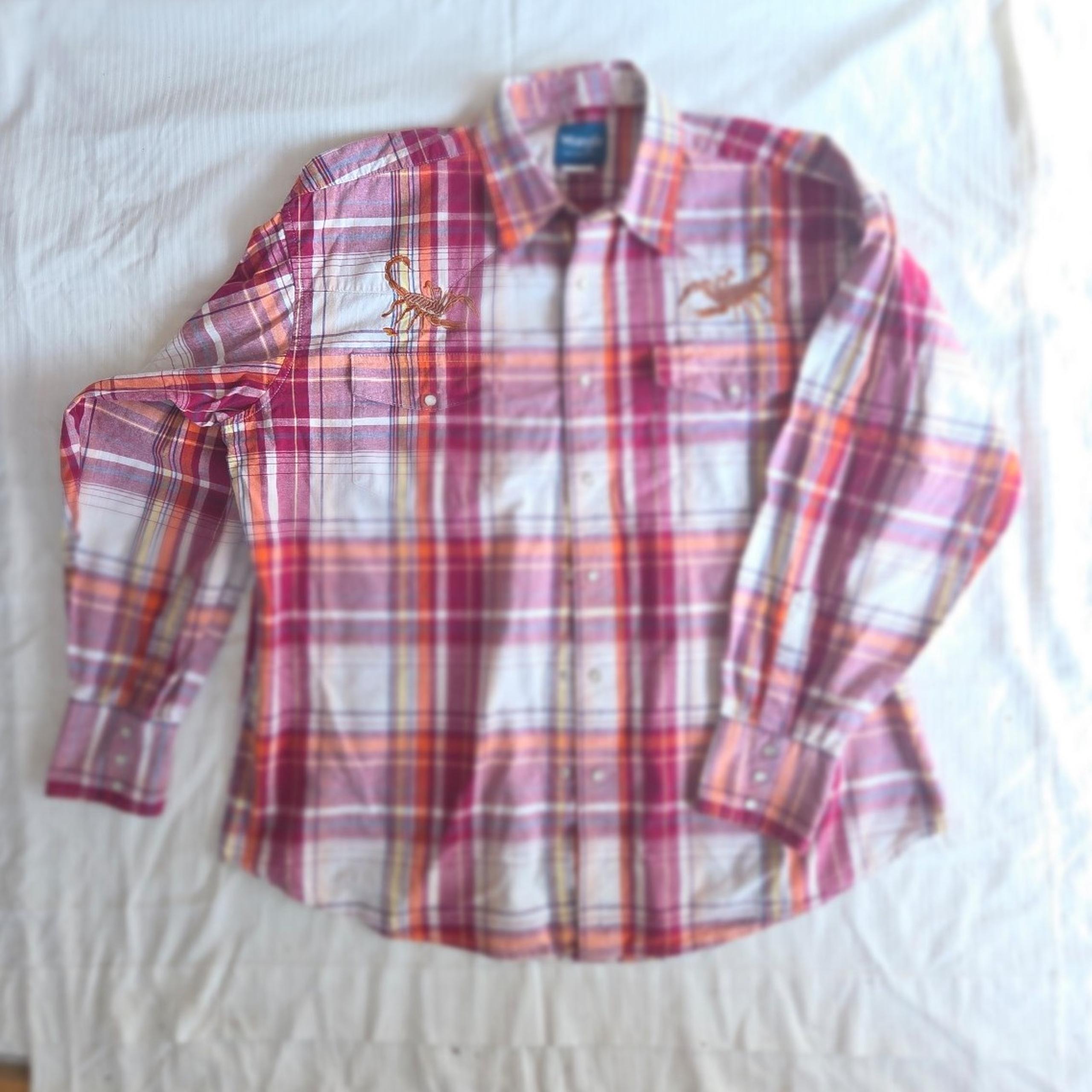 Vintage Pearl Snap 2XL Long Sleeve Western Shirt w Emroidered Scorpions - Wrangler