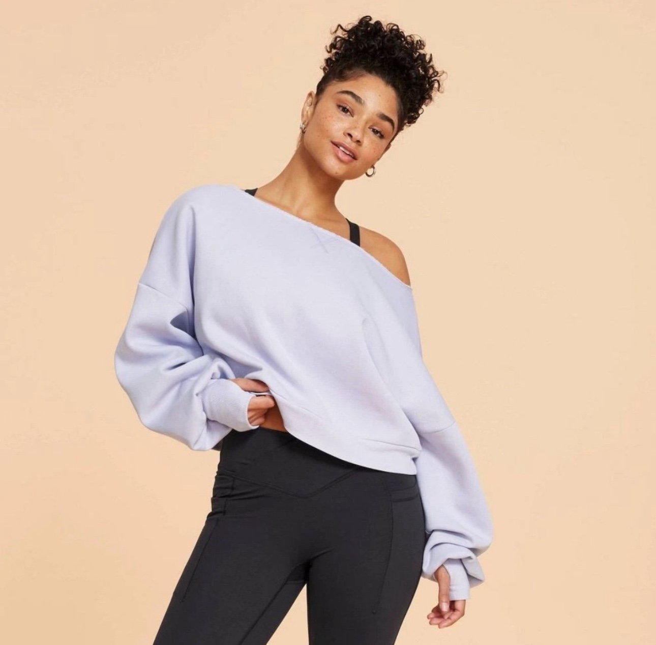 NWT Blogilates Dance Studio Off the Shoulder Sweatshirt- Light Purple 1X