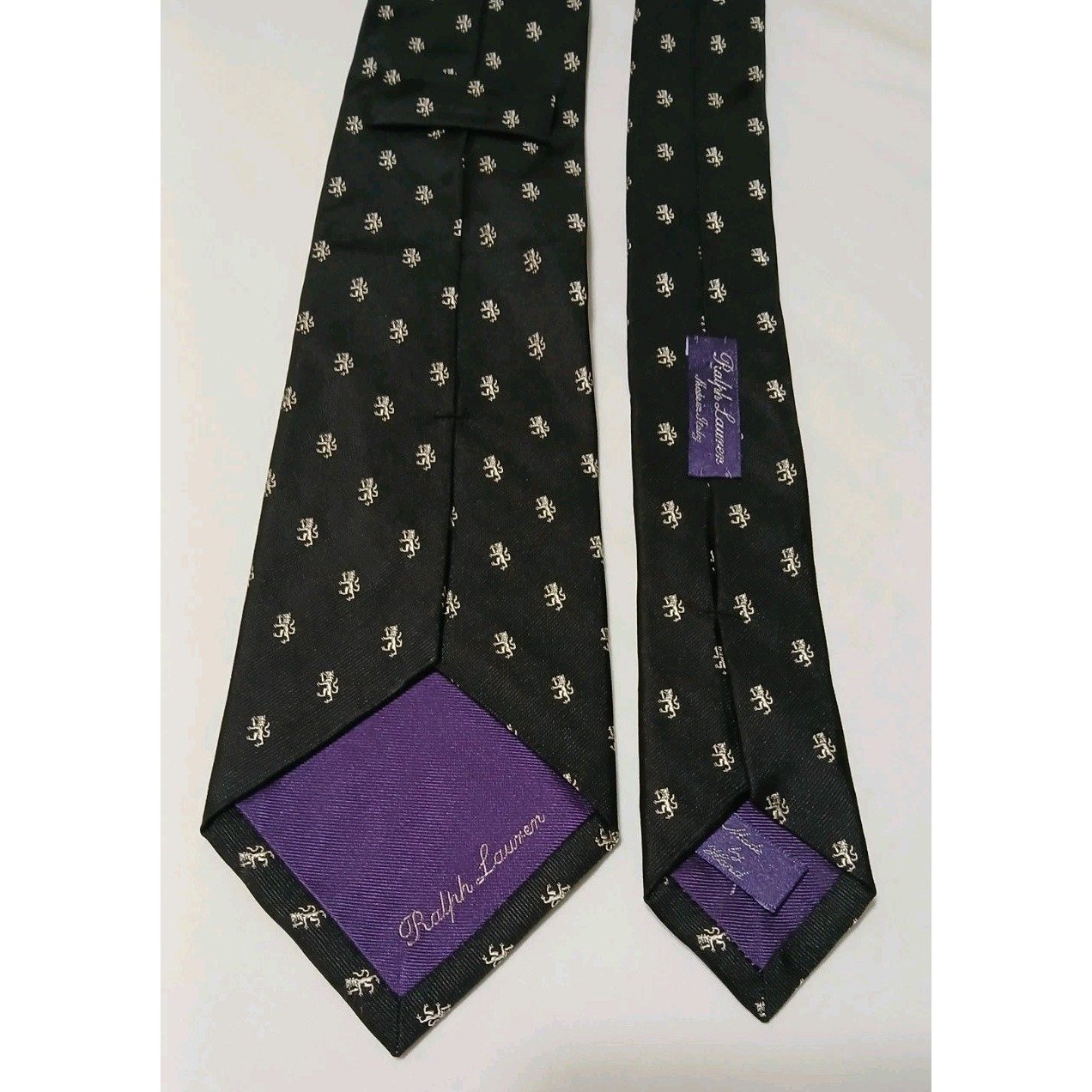 Ralph Lauren Purple Label Men's Handmade Black Lion Silk Tie Width 3.5 Length 59