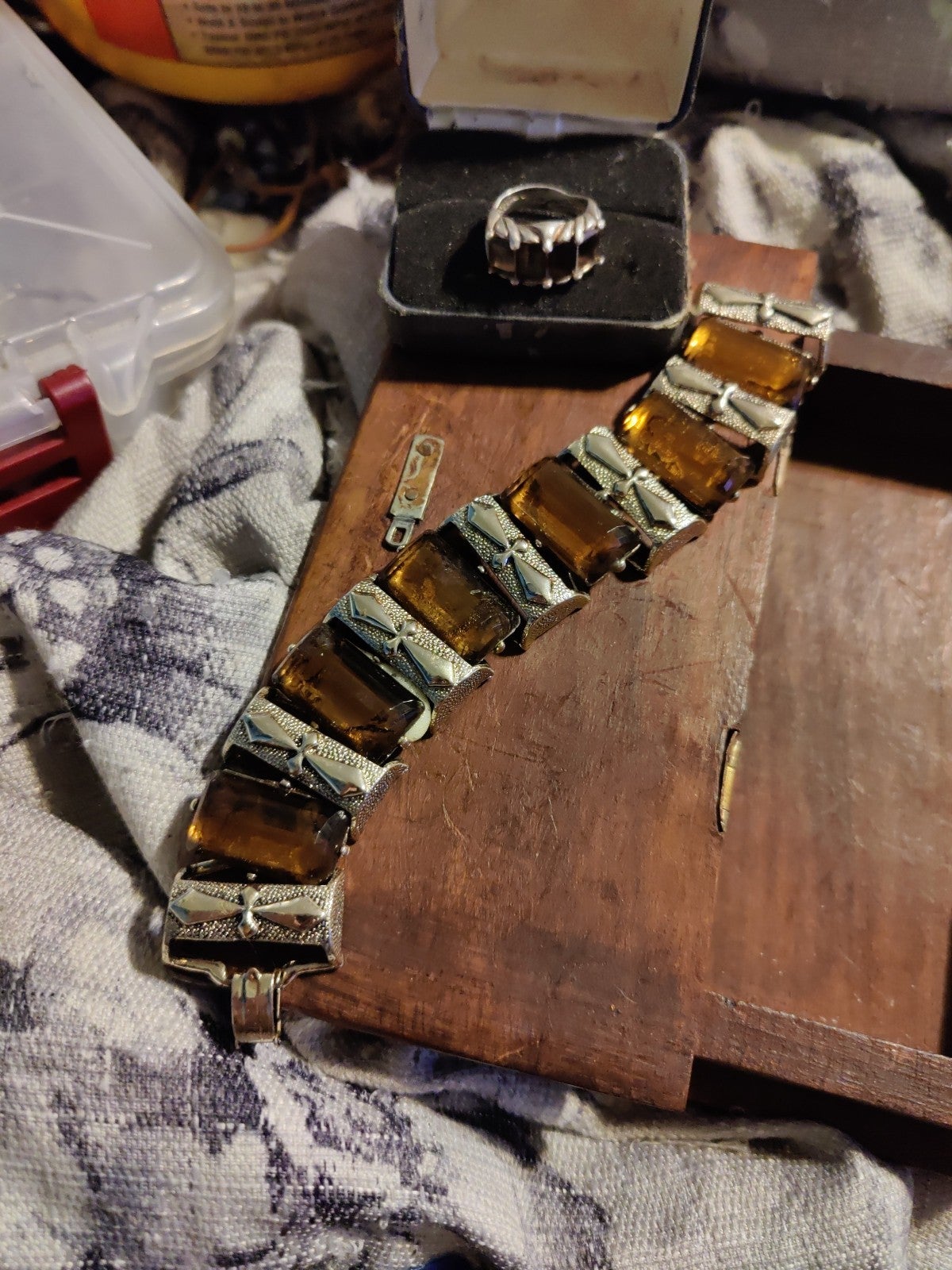 Beautiful 925 art deco 4 stone ring & matching 6 stones Bracelet