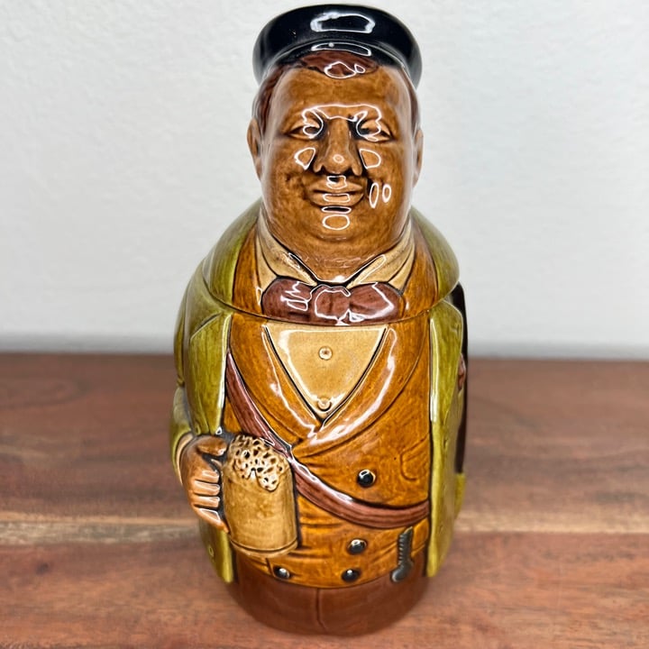 Figural Train Conductor Lidded Ceramic Stein West Germany 8.5”