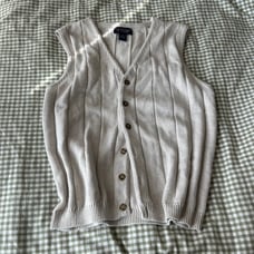 beige button up v-neck sweater vest