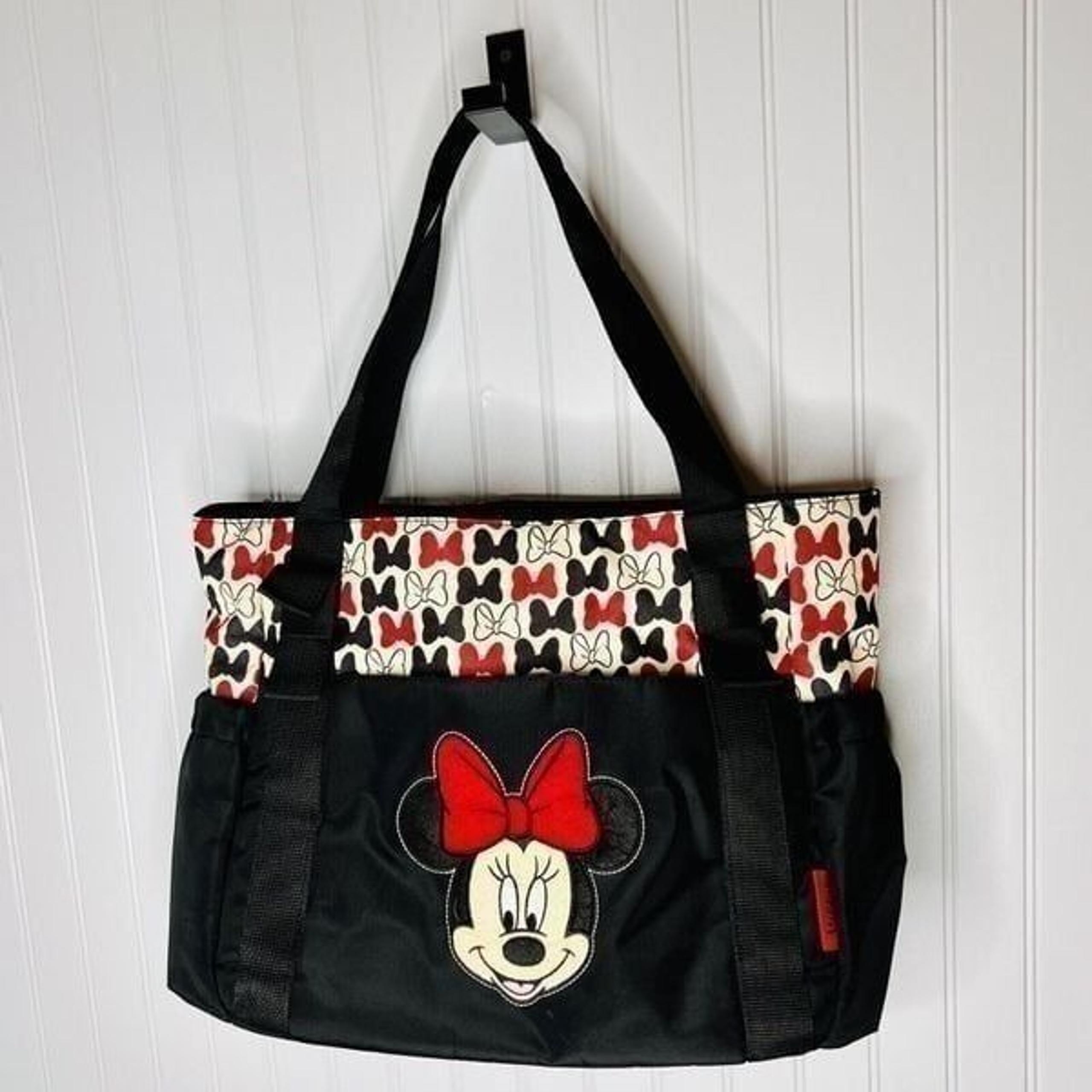 Disney Baby Minnie Mouse Insulated Black Diaper Travel Bag Red White Bow CUTE B1