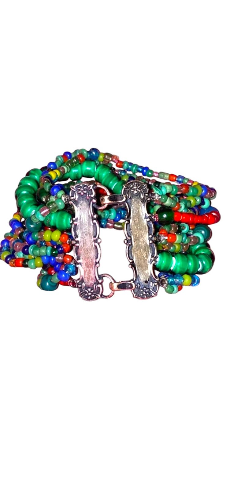 African Trade Glass Bead T. Foree Hunsicker Sterling Silver Multistrand Bracelet